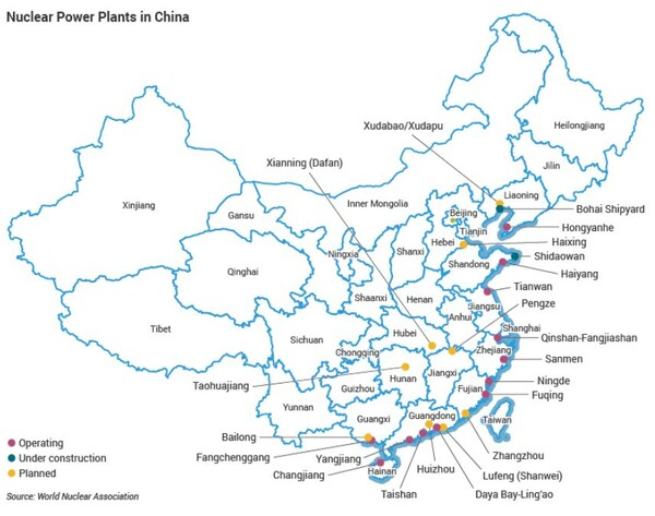 중국의 원자로 배치 현황 세계원자력협회