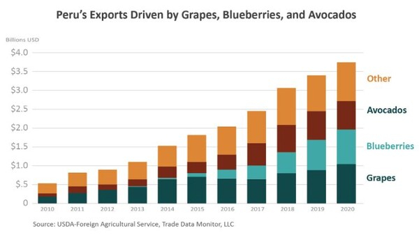 페루산 과일 수출 비율 USDA